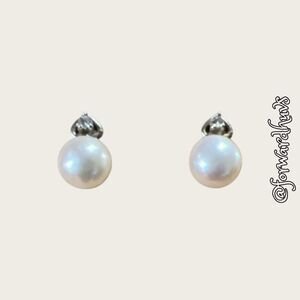 Real Pearl & Glass Earrings Set in 0.925 Sterling Silver Settings